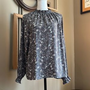 LOFT Outlet top. Gray and pink abstract floral. Size M. Elastic neck and cuffs.